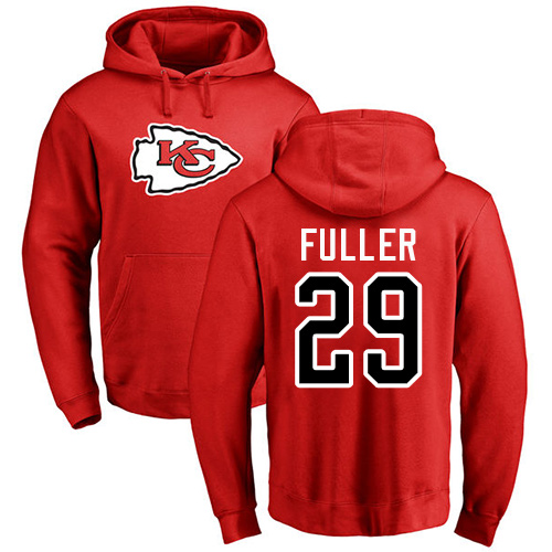 Men Kansas City Chiefs #29 Fuller Kendall Red Name and Number Logo Pullover Hoodie->nfl t-shirts->Sports Accessory